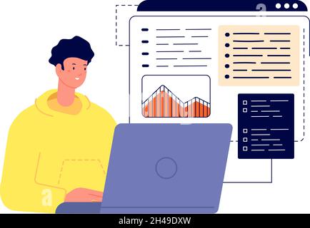 male web developer using laptop creating program code development of ...