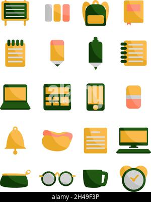 Basic school supplies, illustration, vector, on a white background. Stock Vector