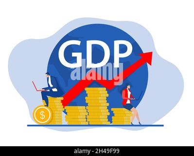 GDP or gross domestic product rate with Growth arrow chart and globe business economy concept Vector illustration Stock Vector