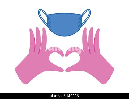 Thank you for wearing mask. Gloved hands heart Stock Vector