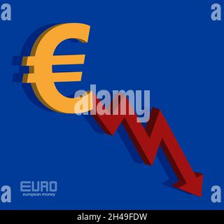 Euro and chart, currency decline, Bearish icon, background money,vector Stock Vector