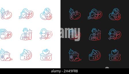 Organic products testing gradient icons set for dark and light mode Stock Vector