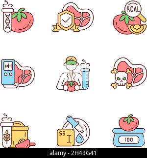 Organic products testing RGB color icons set Stock Vector