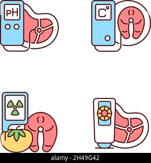Food testing equipment RGB color icons set Stock Vector