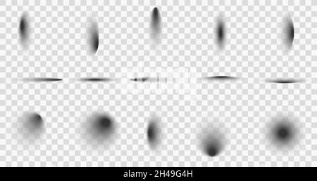 Set of realistic round shadow and shadow effect. Vector shadows isolated on transparent background. Vector illustration Stock Vector