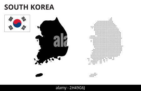 Map of south korea vector silhouette. South korea map dotted. South korea flag Stock Vector