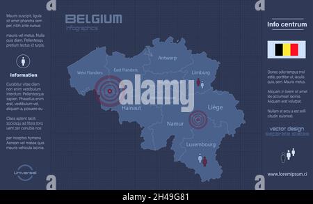 Belgium map, separate regions with names, infographics blue flat design vector Stock Vector