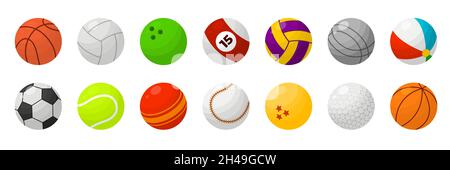 Cartoon sport ball. Flat balls, tennis, cricket baseball game equipment. Isolated basketball object, soccer of football sporting recent vector Stock Vector