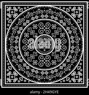 Slovak folk art vector black tribal mandala design with geometric shapes inspired by traditional house paintings from village Cicmany in Slovakia Stock Vector