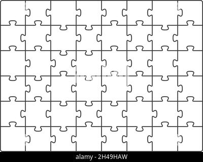 Puzzle pieces square. Jigsaw pattern template, white game square grid. Mosaic tiles, empty geometric business team metaphor, recent vector background Stock Vector