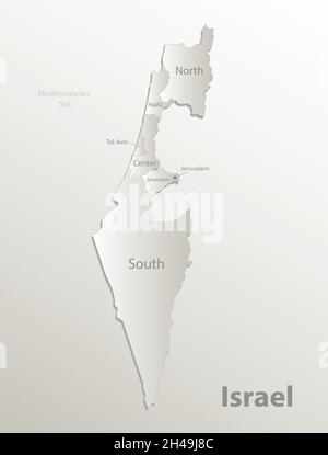 Israel map administrative division, separates regions and names, card paper 3D natural vector Stock Vector