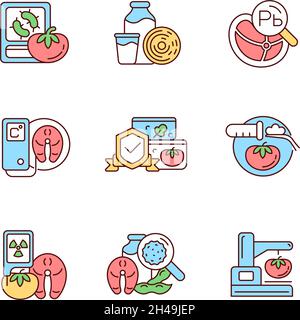 Food analysis RGB color icons set Stock Vector