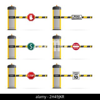 Set of street barriers with road signs. Checkpoint concept Stock Vector