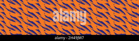Woven scrim linen weave texture vector border. Seamless orange blue canvas effect banner with scribbled painterly overlapping slanted loops. Woven Stock Vector