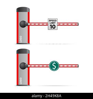 Automatic barrier with road signs. speed limit and toll, parking Stock Vector