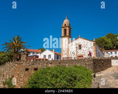 Beautiful church against blue sky. View of San Andrés de Teixido sanctuary in Galicia, Spain Stock Photo