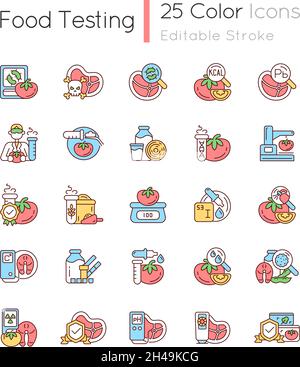 Food testing RGB color icons set Stock Vector