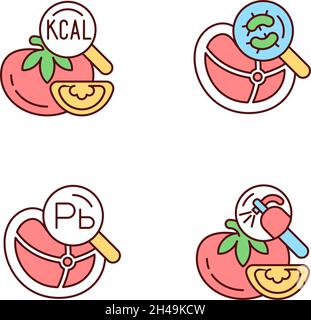 Food contaminant testing RGB color icons set Stock Vector