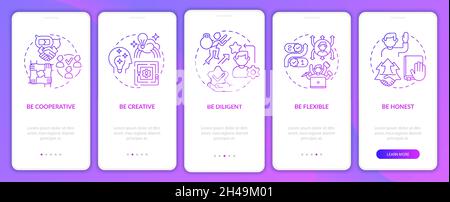 Employee career advancement purple onboarding mobile app page screen Stock Vector
