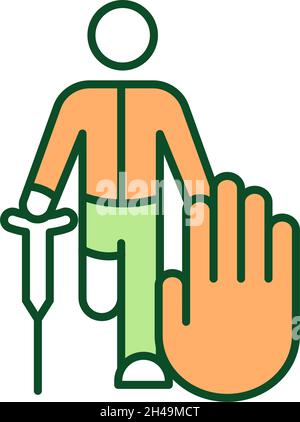 Prejudices against person with disability RGB color icon Stock Vector