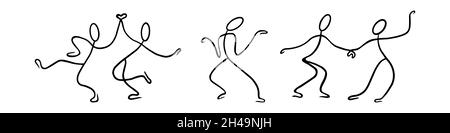 Stick figures collection. Hand drawn dancing people isolated on white background. Vector illustration. Stock Vector