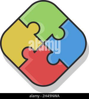 Square figure made of puzzle pieces. Flat style icon. Isolated on white background. Stock Vector