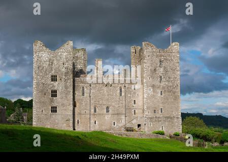 Bolton Castle Yorkshire, view in dramatic weather of Bolton Castle, a historic medieval fortress sited in the centre of the Yorkshire Dales, England Stock Photo