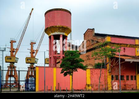 Old buildings and cranes in the port district in Rio de Janeiro, Brazil. Oct. 31, 2021 Stock Photo