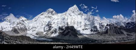 Panorama of the mount everest range in the himalaya area Stock Photo