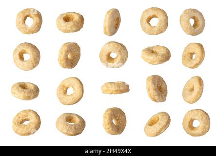 collection of falling corn rings isolated on white Stock Photo