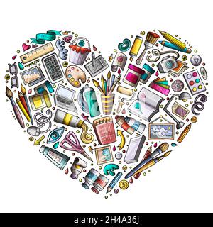 Set of Art and Design cartoon doodle objects Stock Vector