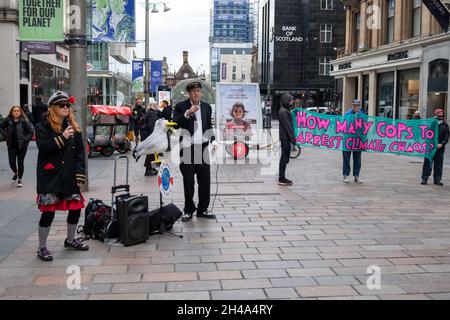 Glasgow, Scotland, UK. 1st November 2021: Entertainers and campaigners on day two of the UN climate change conference COP26. Credit: Skully/Alamy Live News Stock Photo