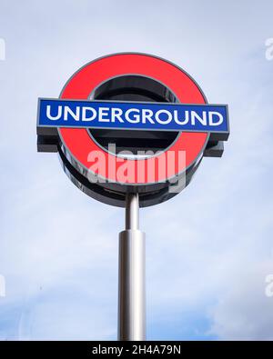 New underground sign and station at Battersea Power Station Stock Photo