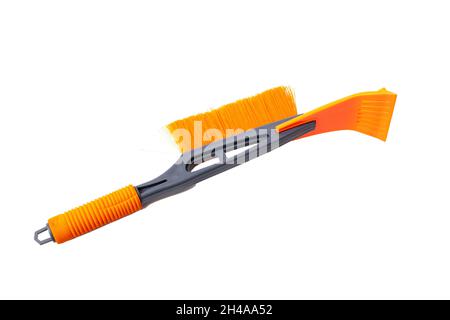 Brush for cleaning car from ice isolated on white background close up Stock Photo