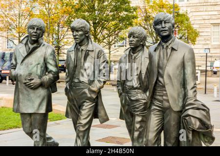 Bronze statues of the four Beatles created by sculptor Andy Edwards & unveiled in 2015 Stock Photo