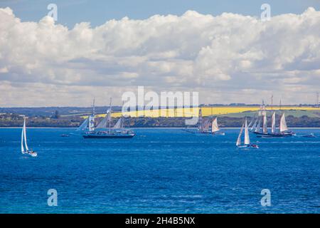 The Tall Ships Leave Melbourne Australia Stock Photo