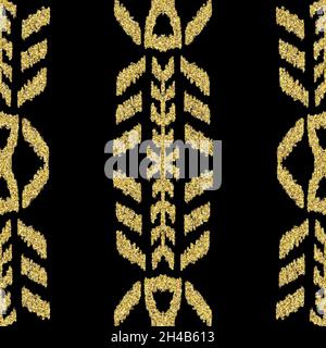 Seamless gold glitter ethnic rug motif pattern. Stock Photo