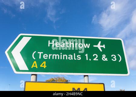 Heathrow Airport road sign, Cranford, London Borough of Hounslow, Greater London, England, United Kingdom Stock Photo