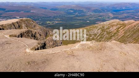 Aerial view of the summit of Ben Nevis in Scotland - the UK's tallest mountain peak Stock Photo