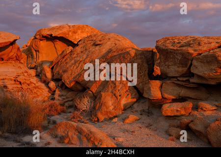 Farm Wüstenquell (Wuestenquell Guest Farm): Eroded and weathered granite rocks in the Namib Desert, District Karibib, Namibia Stock Photo