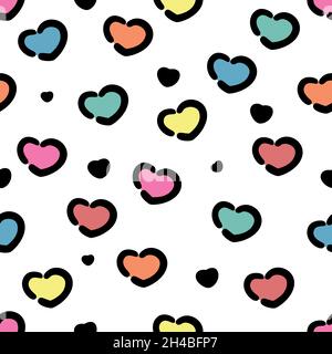 Vector illustration with cute animal seamless pattern. Heart shaped colorful spots on white background Stock Vector