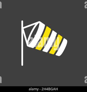 Windsocks hanging at the airport runway vector glyph icon on dark background. Meteorology sign. Graph symbol for travel, tourism and weather web site Stock Vector