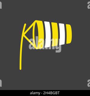Windsocks inflated by wind at the airport runway vector glyph icon on dark background. Meteorology sign. Graph symbol for travel, tourism and weather Stock Vector