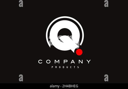 Q simple black white alphabet letter logo icon with circle and red dot. Creative design for business Stock Vector