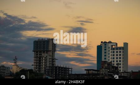 Skyline of Chittagong city in the evening. Agrabad, Chittagong, Bangladesh. Stock Photo