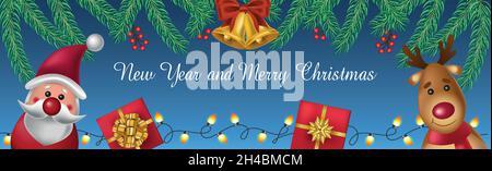 Christmas greeting happy new year, festive decoration. Set of holiday elements, web template for postcard, illustration for social networks - Vector i Stock Vector