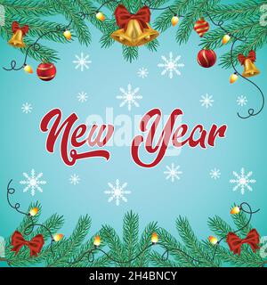 Christmas greeting happy new year, festive decoration. Set of holiday elements, web template for postcard, illustration for social networks - Vector i Stock Vector