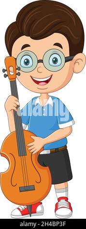 Cartoon little boy playing a cello Stock Vector