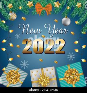 Christmas greeting happy new year, festive decoration. Set of holiday elements, web template for postcard, illustration for social networks - Vector i Stock Vector