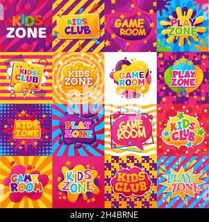 Kids zone. Kinder playroom banners for design cartoon text. Childrens ...